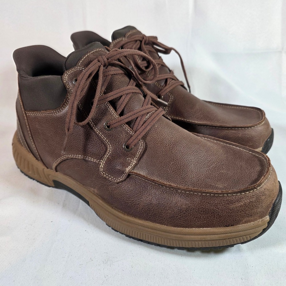Orthofeet Verno Mens 12 2E Wide Brown Leather Moc Toe Work Shoes Boots